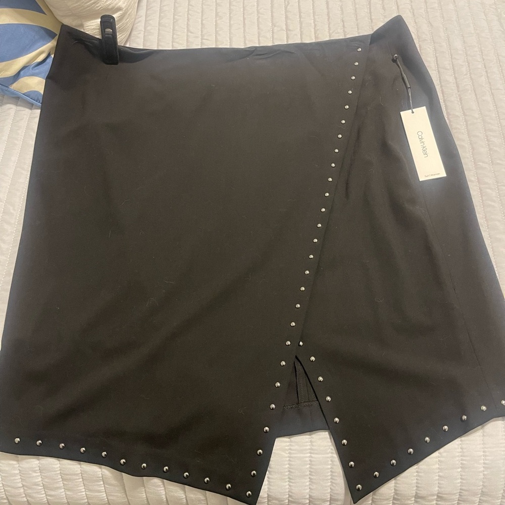 CK faux wrap skirt with studs